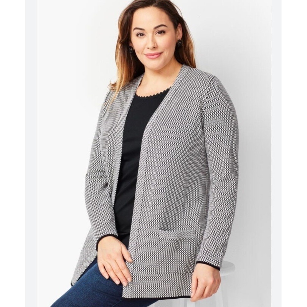 Talbots‎ Plus Mini-Jacquard Chevron Open-Front Cardigan w/Pockets Sz 2X